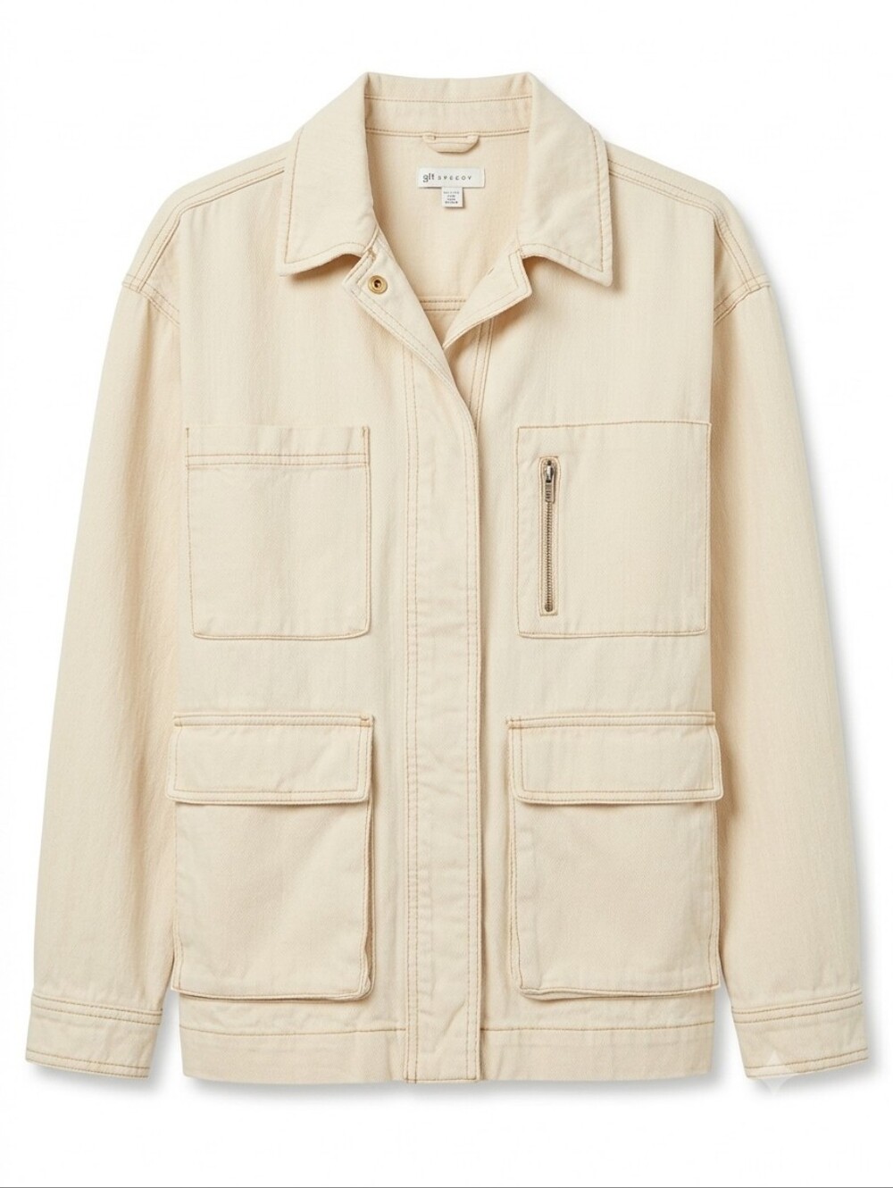 Topshop Utility Safari Jacket Cream Beige Cotton Twill Multi-Pocket Shacket